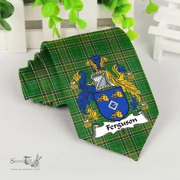 Irish Fergus or O'Fearghus Coat of Arms Family Crest Ireland Neck Tie Irish National Tartan Irish County Tie