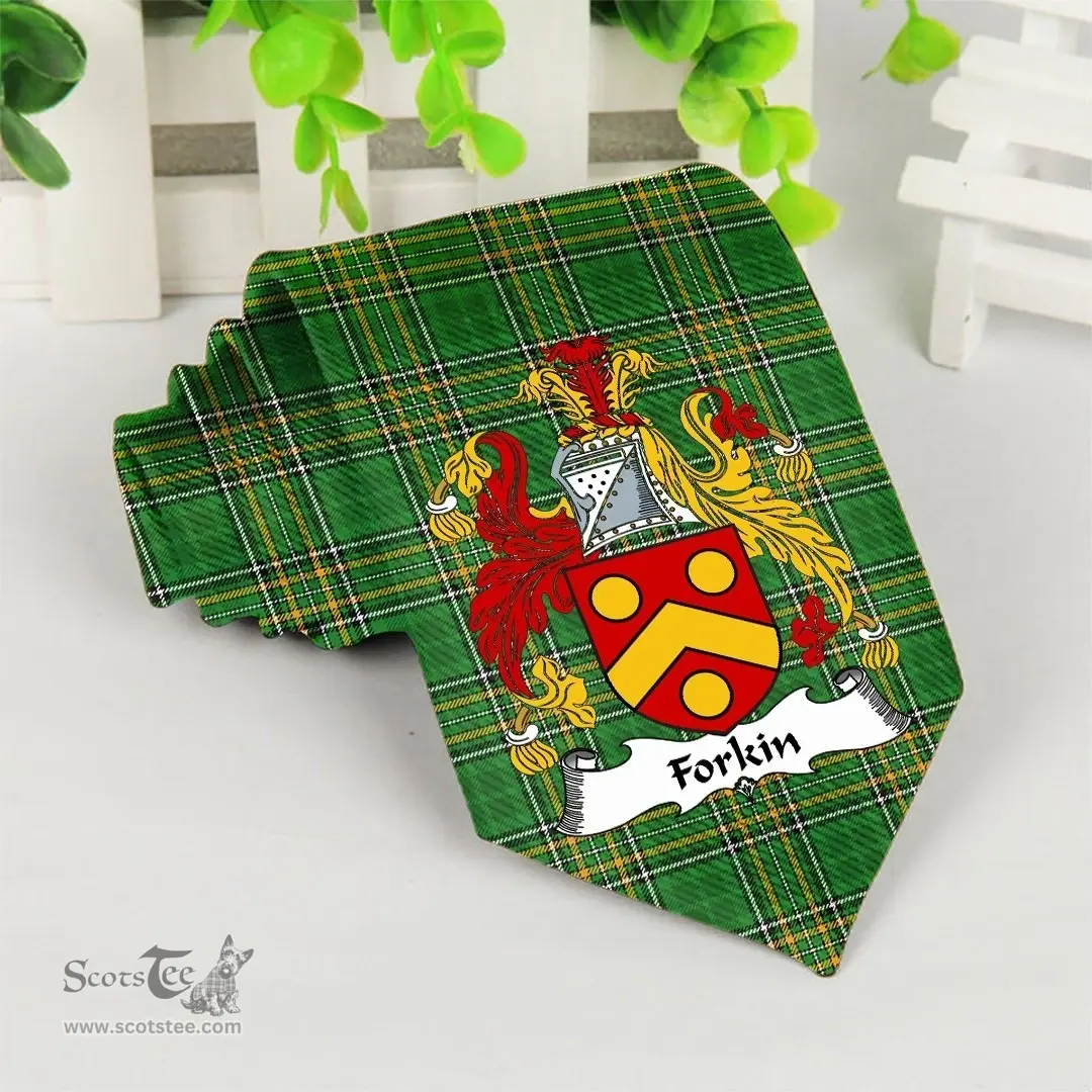 Irish Forkin Coat of Arms Family Crest Ireland Neck Tie Irish National Tartan Irish County Tie
