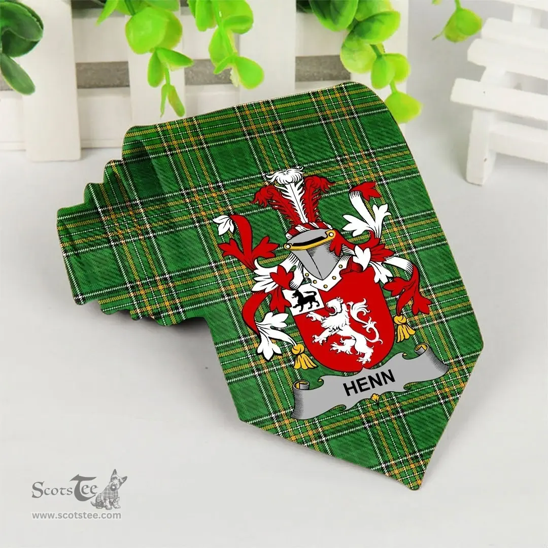 Irish Henn Coat of Arms Family Crest Ireland Neck Tie Irish National Tartan Irish County Tie
