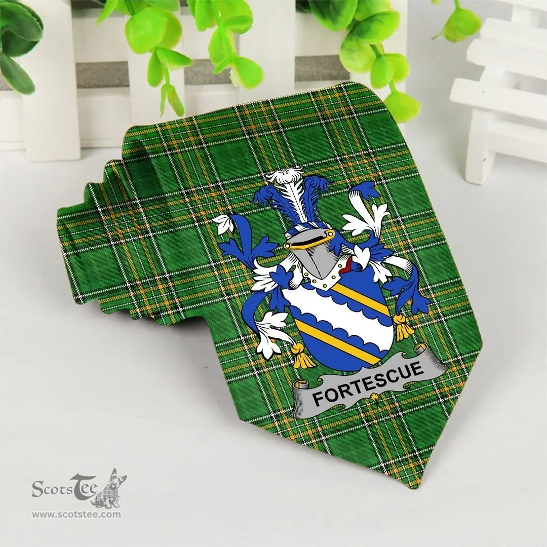 Irish Fortescue Coat of Arms Family Crest Ireland Neck Tie Irish National Tartan Irish County Tie