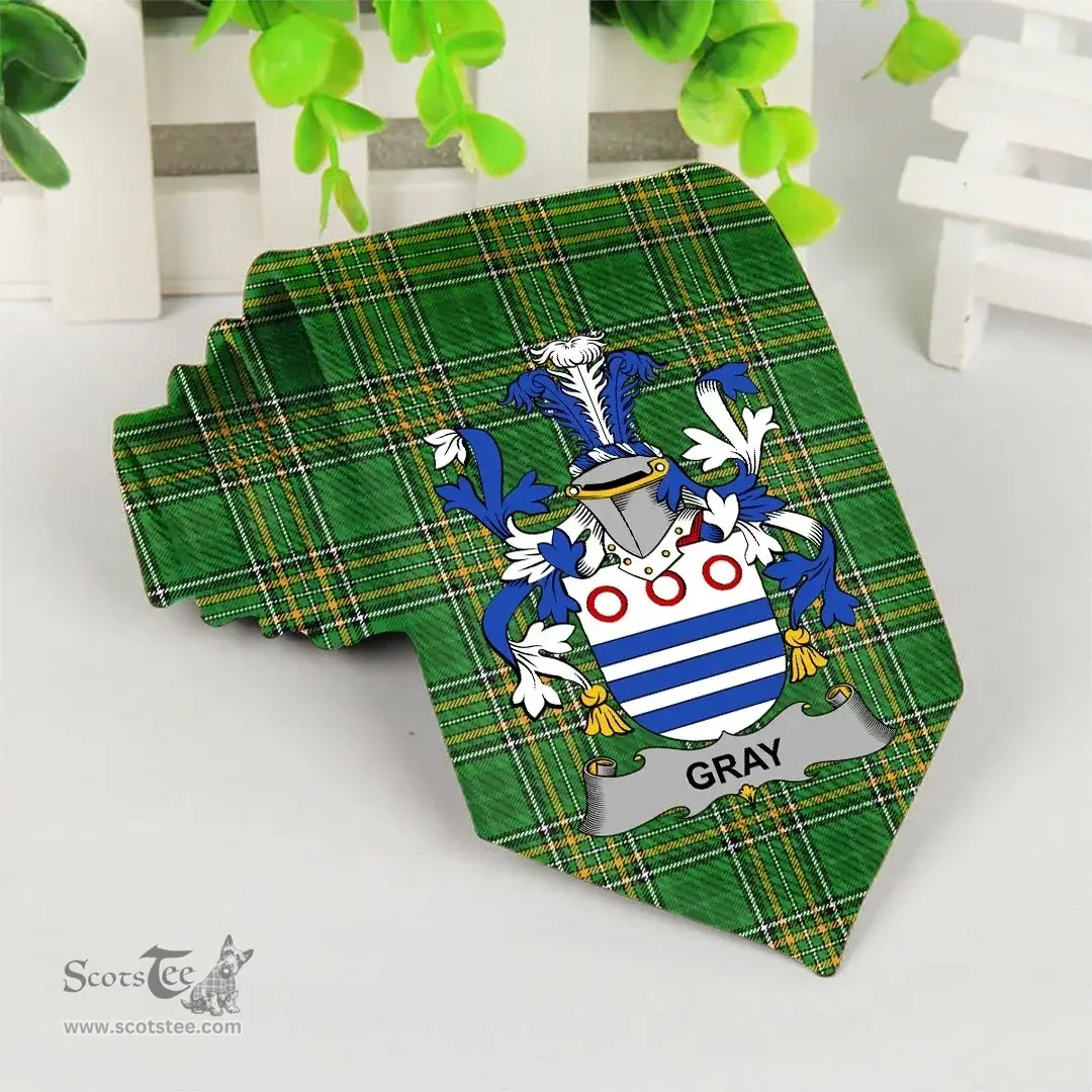 Irish Gray Coat of Arms Family Crest Ireland Neck Tie Irish National Tartan Irish County Tie