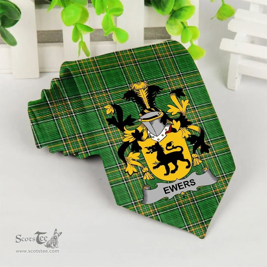 Irish Ewers Coat of Arms Family Crest Ireland Neck Tie Irish National Tartan Irish County Tie