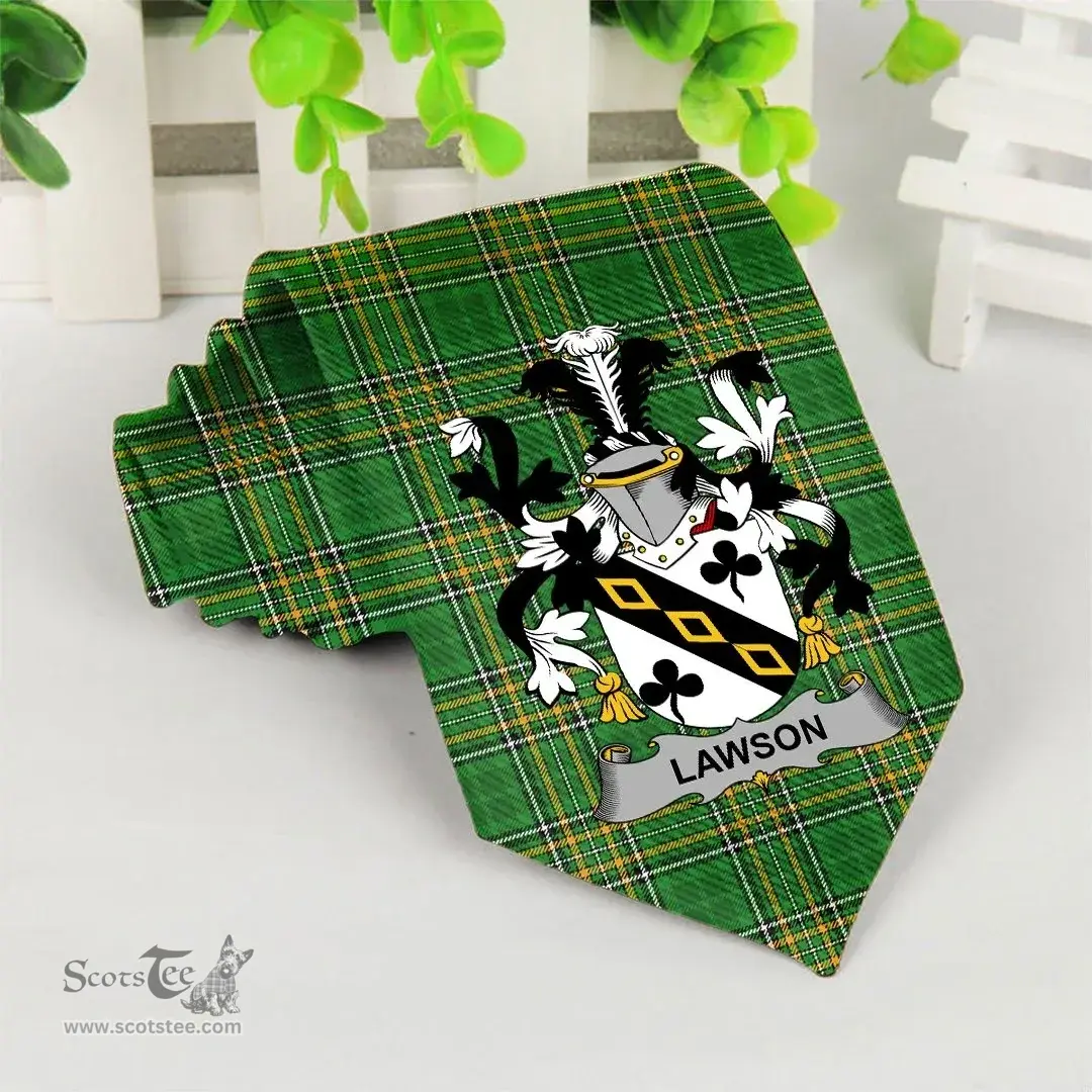 Irish Lawson Coat of Arms Family Crest Ireland Neck Tie Irish National Tartan Irish County Tie