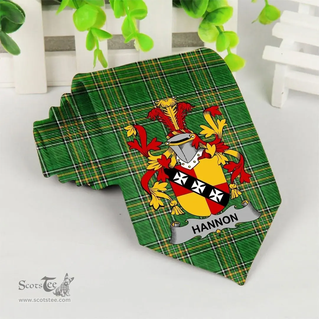Irish Hannon or O'Hannon Coat of Arms Family Crest Ireland Neck Tie Irish National Tartan Irish County Tie