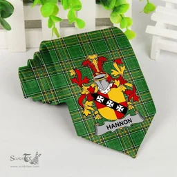 Irish Hannon or O'Hannon Coat of Arms Family Crest Ireland Neck Tie Irish National Tartan Irish County Tie