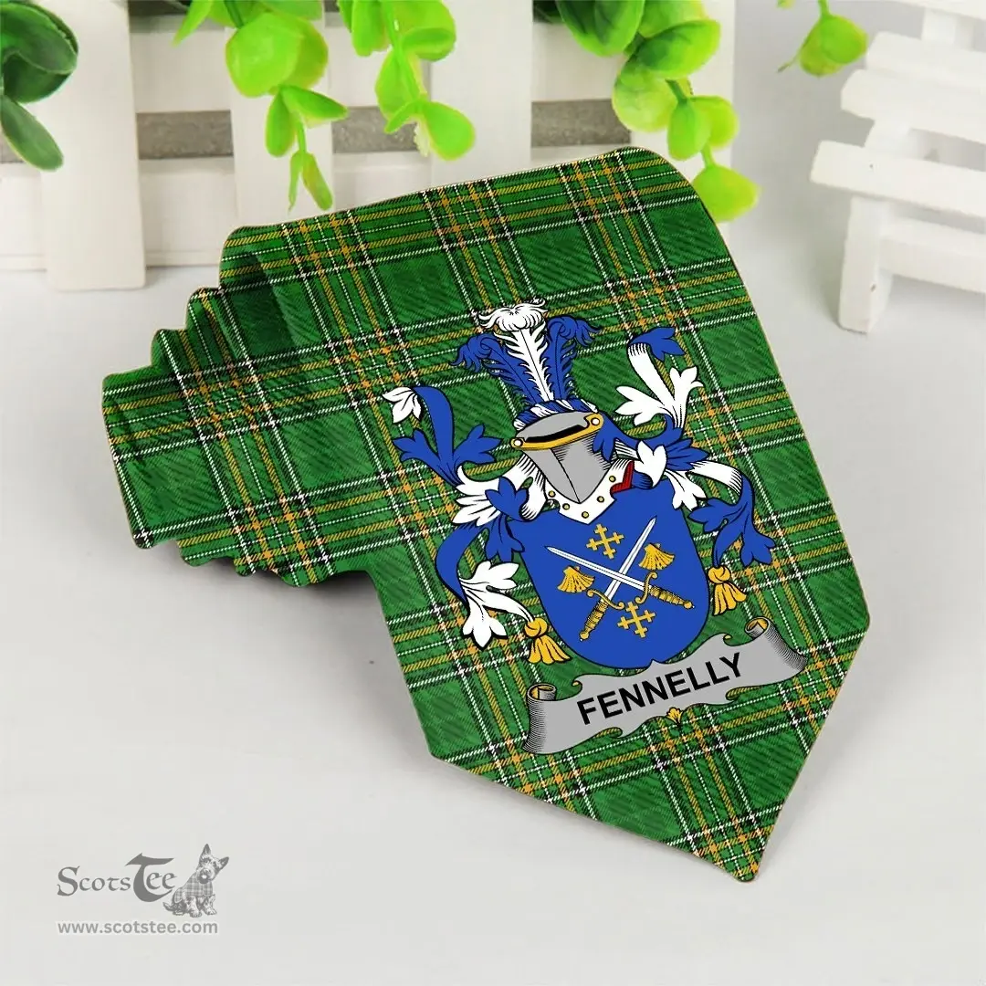 Irish Fennelly or O'Fennelly Coat of Arms Family Crest Ireland Neck Tie Irish National Tartan Irish County Tie