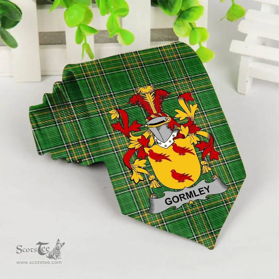 Irish Gormley or O'Gormley Coat of Arms Family Crest Ireland Neck Tie Irish National Tartan Irish County Tie