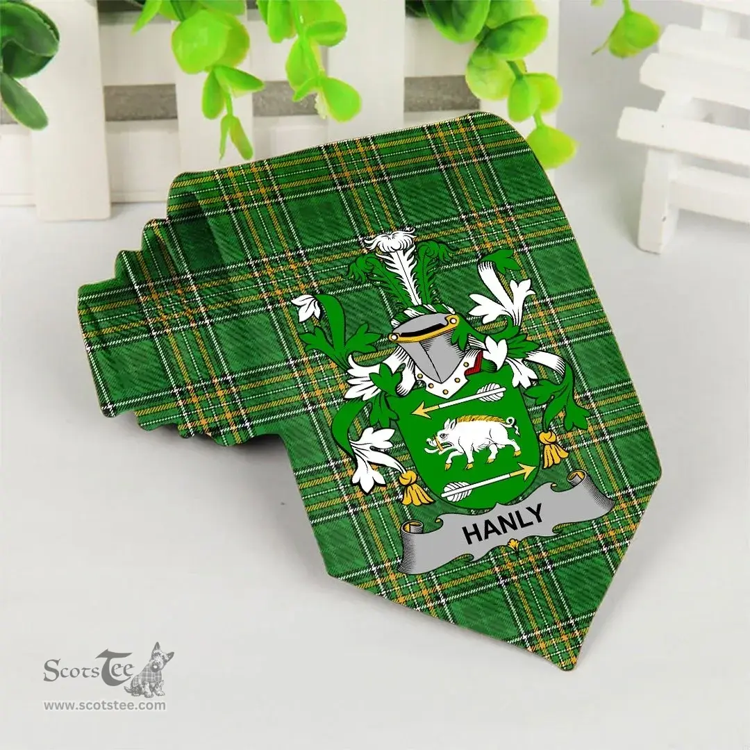 Irish Hanly or O'Hanley Coat of Arms Family Crest Ireland Neck Tie Irish National Tartan Irish County Tie