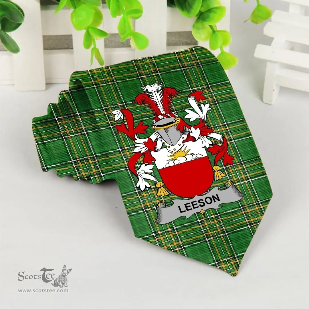 Irish Lees or McAleese Coat of Arms Family Crest Ireland Neck Tie Irish National Tartan Irish County Tie