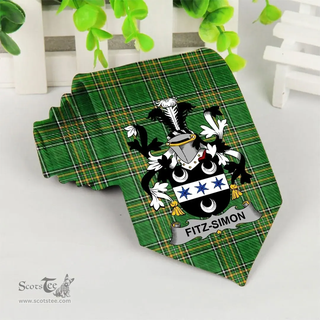 Irish Fitz-Simon Coat of Arms Family Crest Ireland Neck Tie Irish National Tartan Irish County Tie