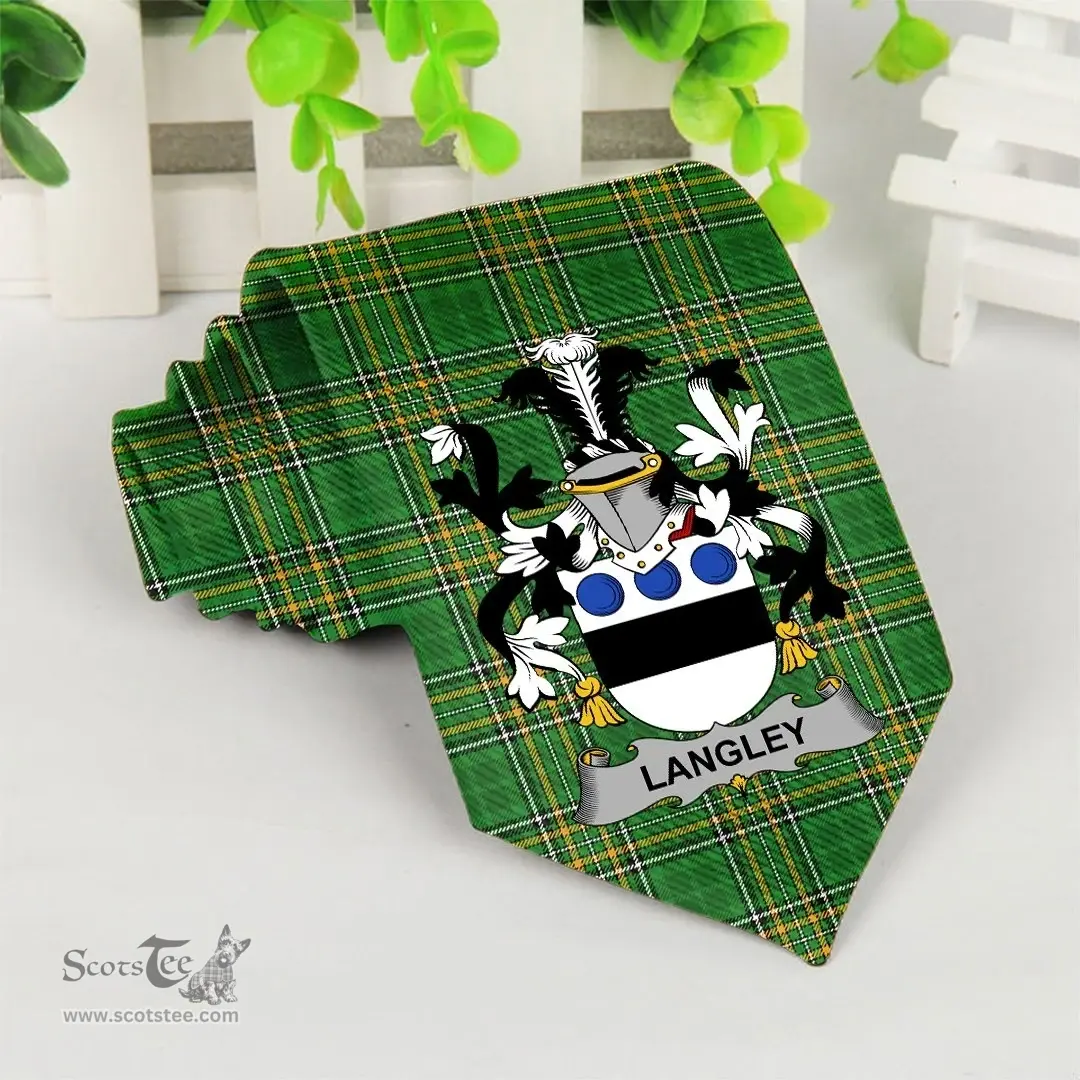 Irish Langley Coat of Arms Family Crest Ireland Neck Tie Irish National Tartan Irish County Tie