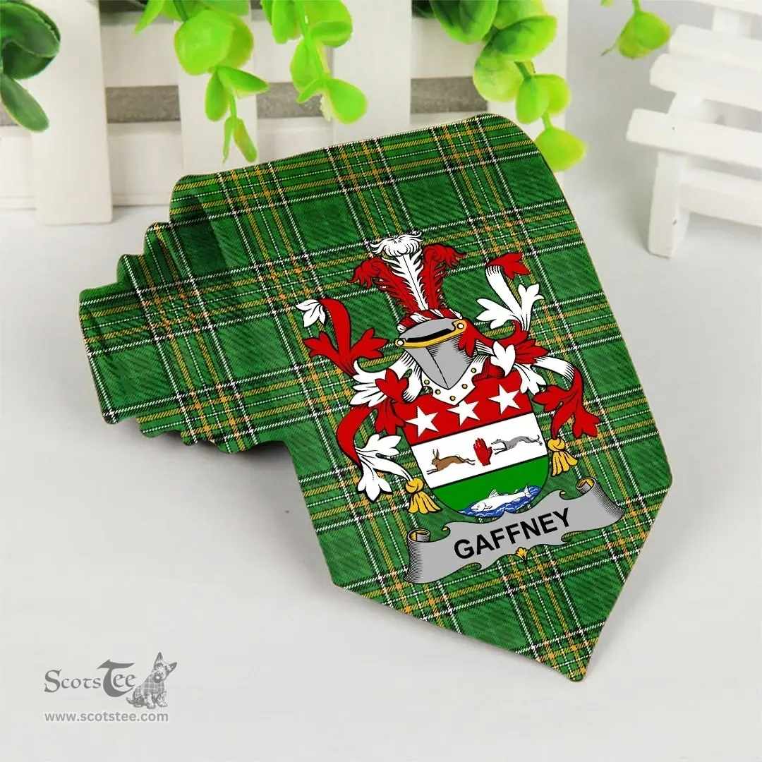Irish Gaffney Coat of Arms Family Crest Ireland Neck Tie Irish National Tartan Irish County Tie