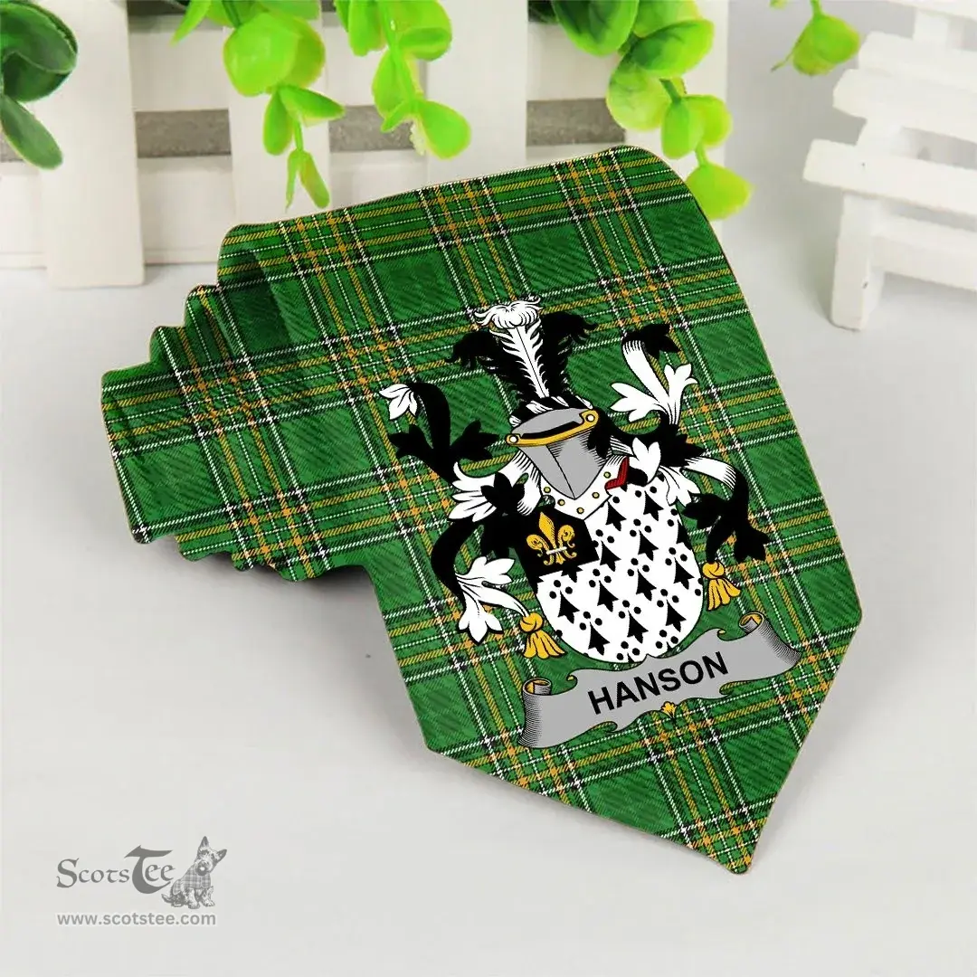 Irish Hanson or O'Hanson Coat of Arms Family Crest Ireland Neck Tie Irish National Tartan Irish County Tie