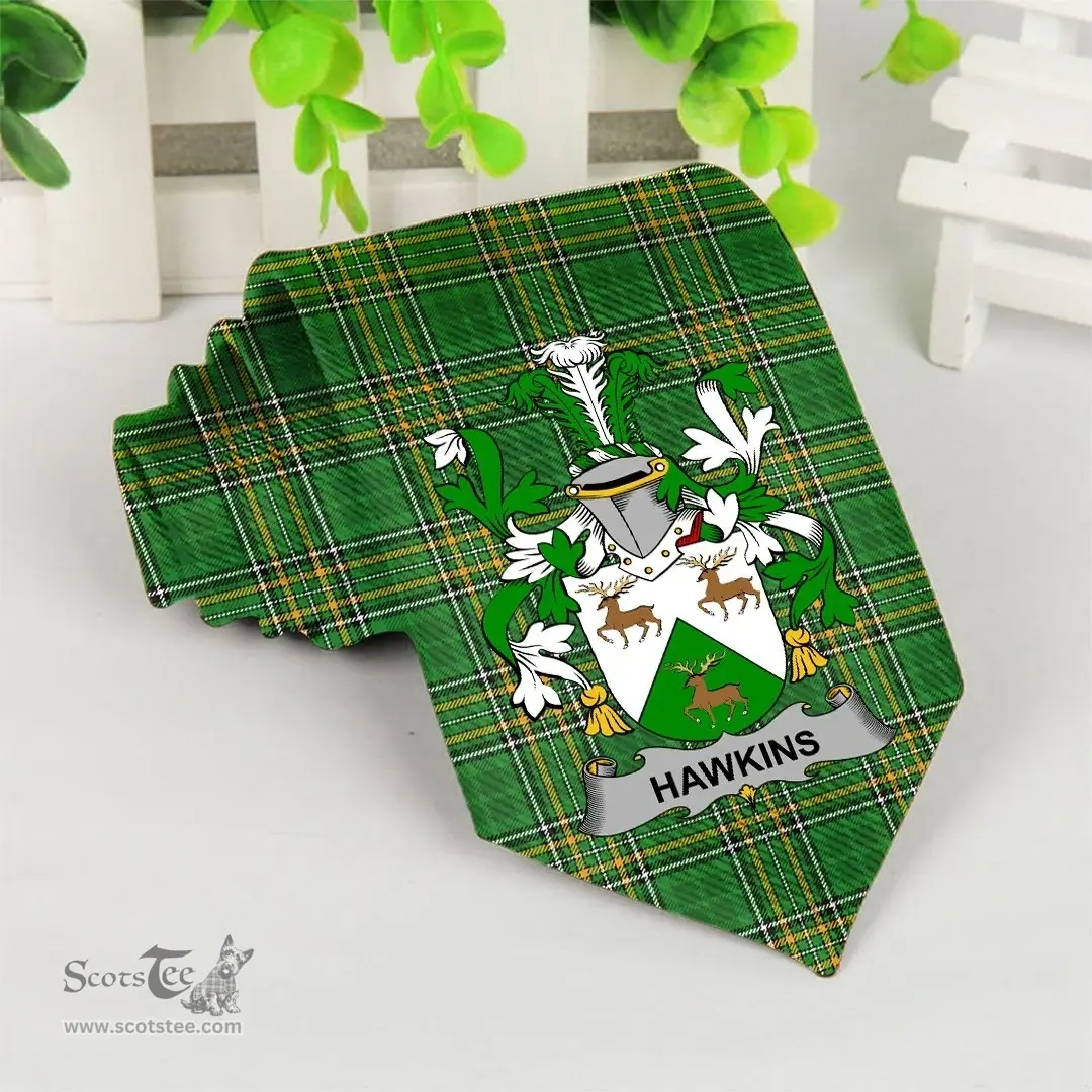 Irish HawkinsIII Coat of Arms Family Crest Ireland Neck Tie Irish National Tartan Irish County Tie