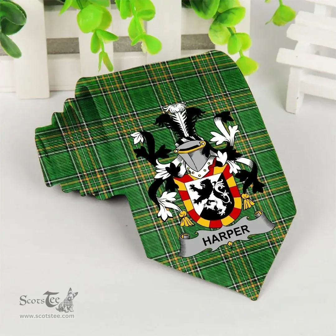 Irish Harper Coat of Arms Family Crest Ireland Neck Tie Irish National Tartan Irish County Tie