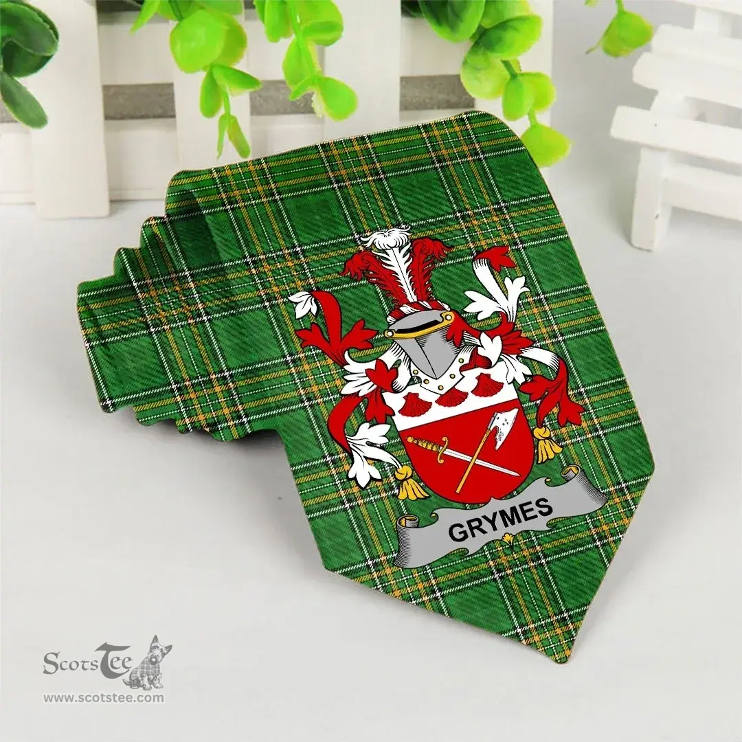 Irish Grymes Coat of Arms Family Crest Ireland Neck Tie Irish National Tartan Irish County Tie