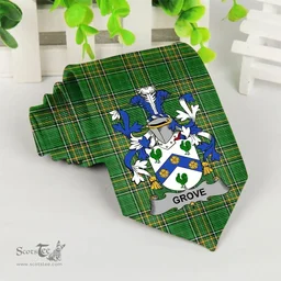 Irish Grove Coat of Arms Family Crest Ireland Neck Tie Irish National Tartan Irish County Tie