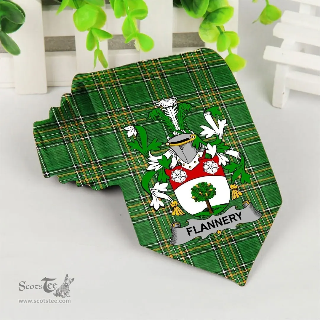 Irish Flannery or O'Flannery Coat of Arms Family Crest Ireland Neck Tie Irish National Tartan Irish County Tie