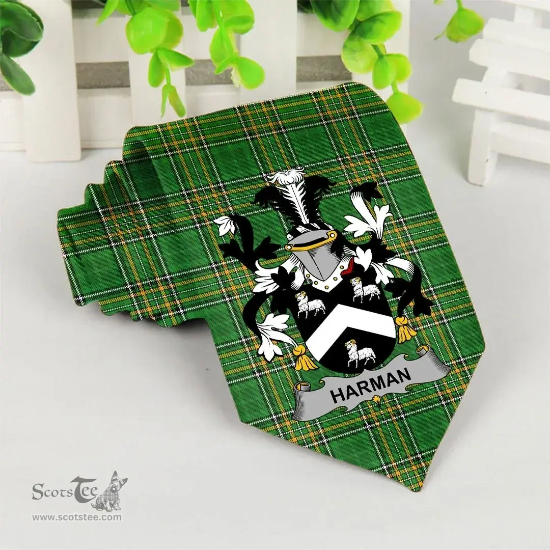 Irish Harman Coat of Arms Family Crest Ireland Neck Tie Irish National Tartan Irish County Tie