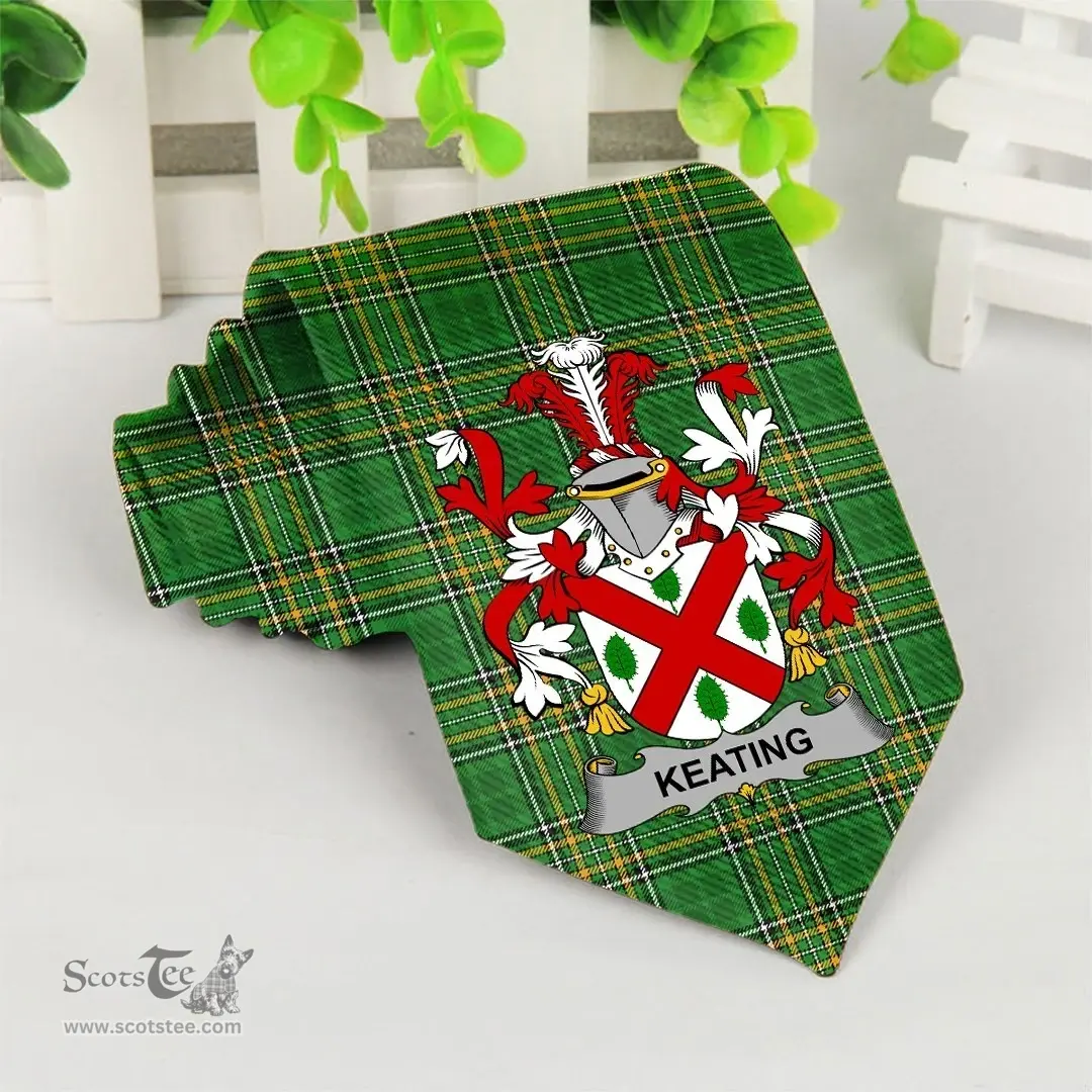 Irish Keating or O'Keaty Coat of Arms Family Crest Ireland Neck Tie Irish National Tartan Irish County Tie