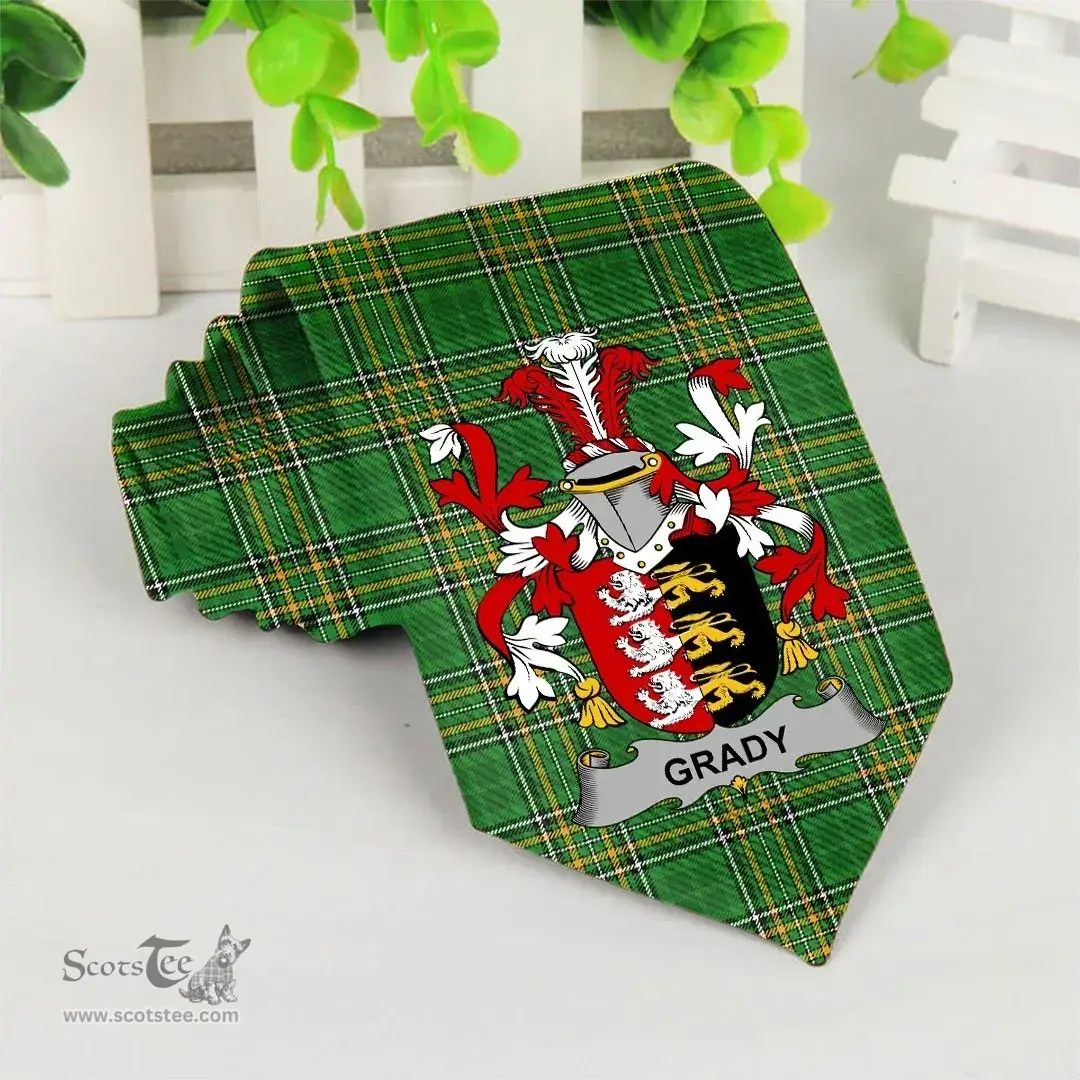 Irish Grady or O'Grady Coat of Arms Family Crest Ireland Neck Tie Irish National Tartan Irish County Tie