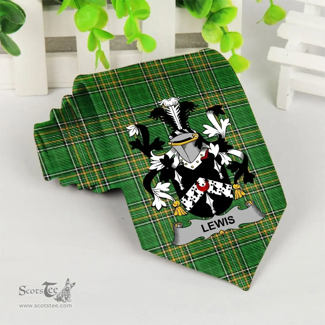 Irish Lewis Coat of Arms Family Crest Ireland Neck Tie Irish National Tartan Irish County Tie