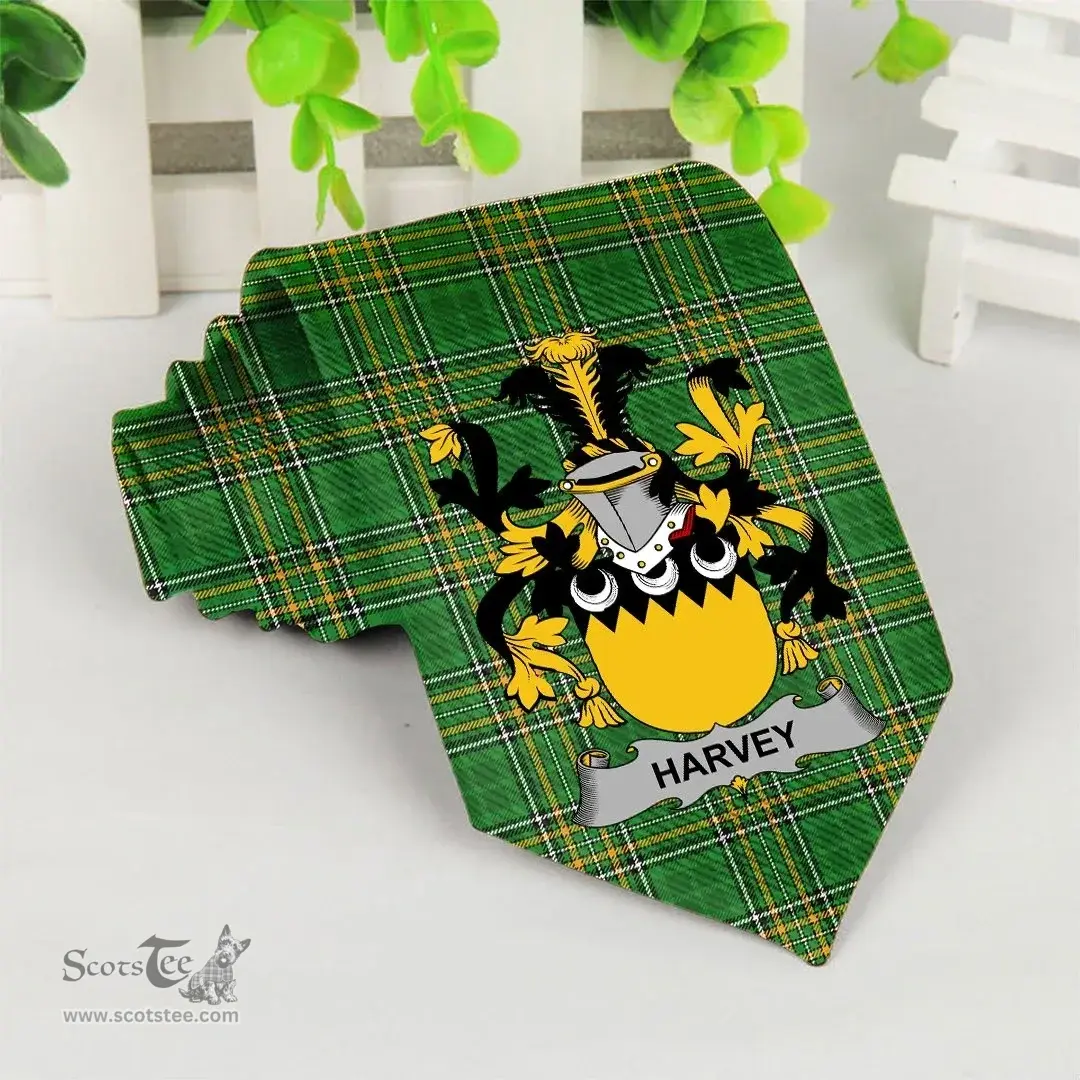 Irish Harvey or Hervey Coat of Arms Family Crest Ireland Neck Tie Irish National Tartan Irish County Tie