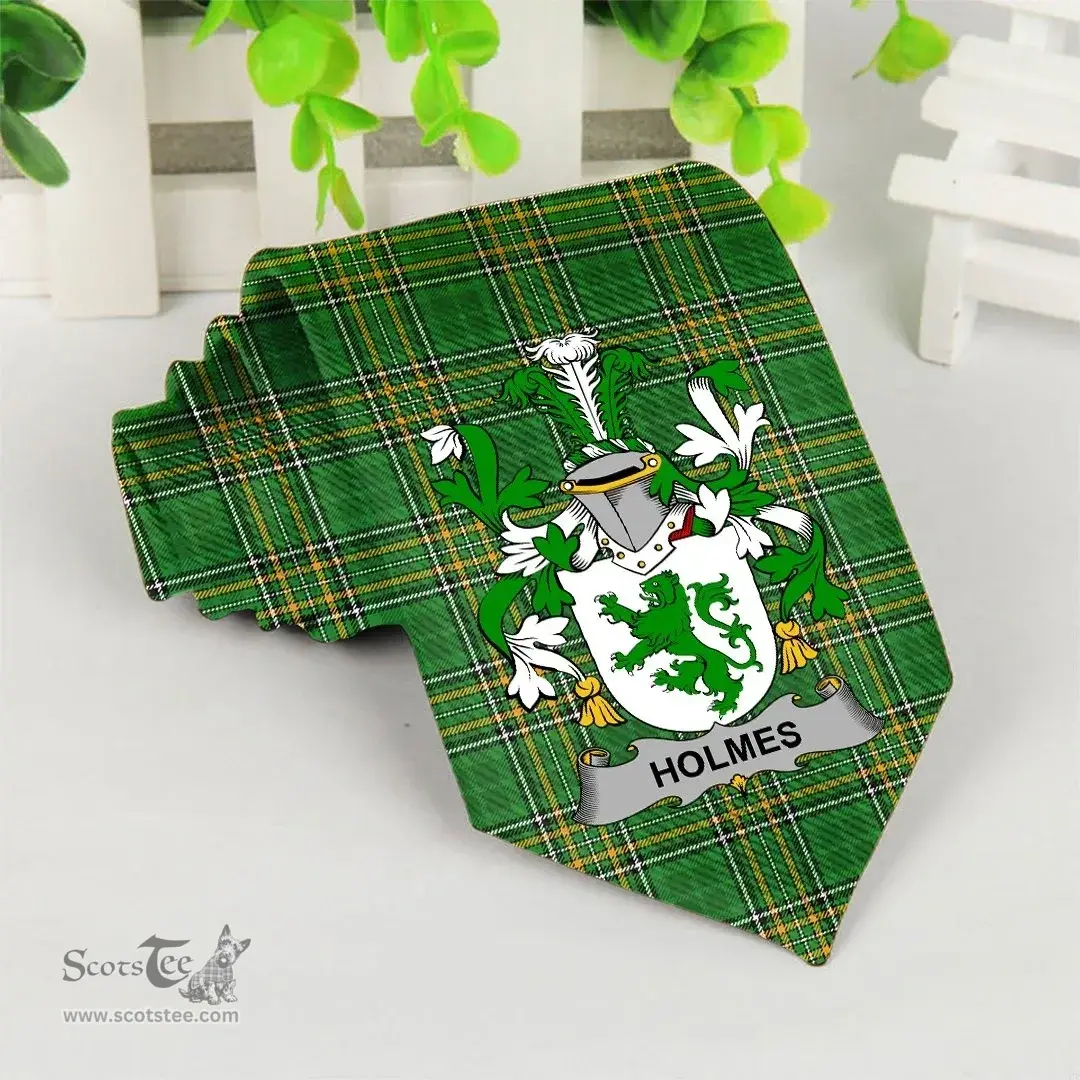 Irish Holmes Coat of Arms Family Crest Ireland Neck Tie Irish National Tartan Irish County Tie