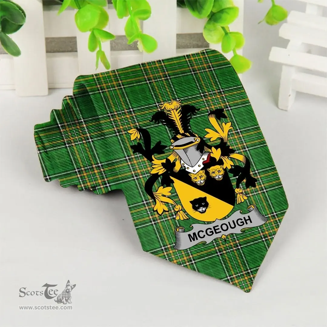 Irish McGeough or McGough Coat of Arms Family Crest Ireland Neck Tie Irish National Tartan Irish County Tie