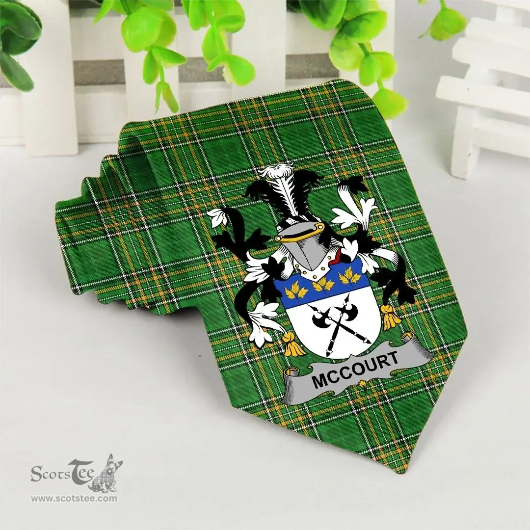 Irish McCourt Coat of Arms Family Crest Ireland Neck Tie Irish National Tartan Irish County Tie