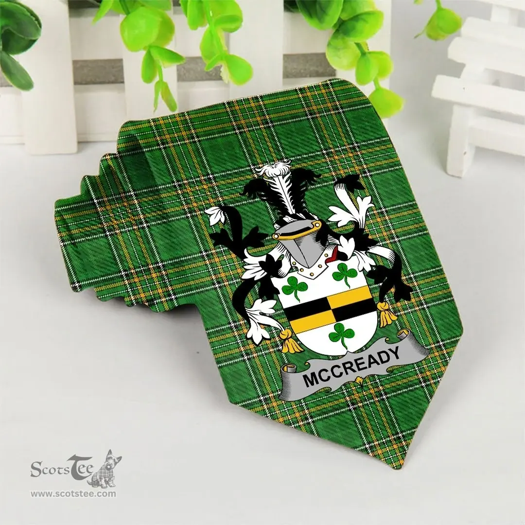 Irish McCready or McCreadie Coat of Arms Family Crest Ireland Neck Tie Irish National Tartan Irish County Tie