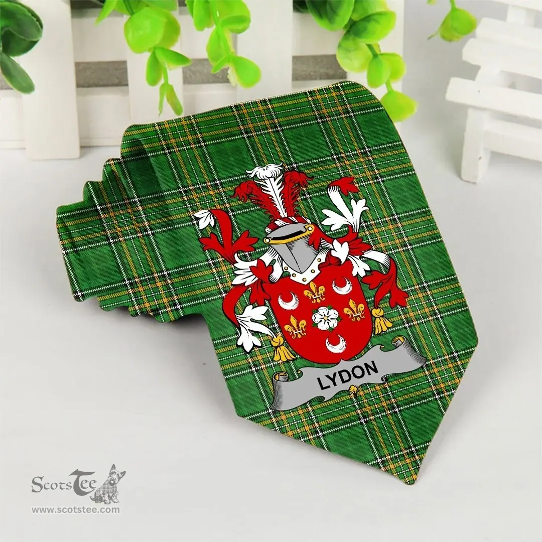 Irish Lydon or Leyden Coat of Arms Family Crest Ireland Neck Tie Irish National Tartan Irish County Tie