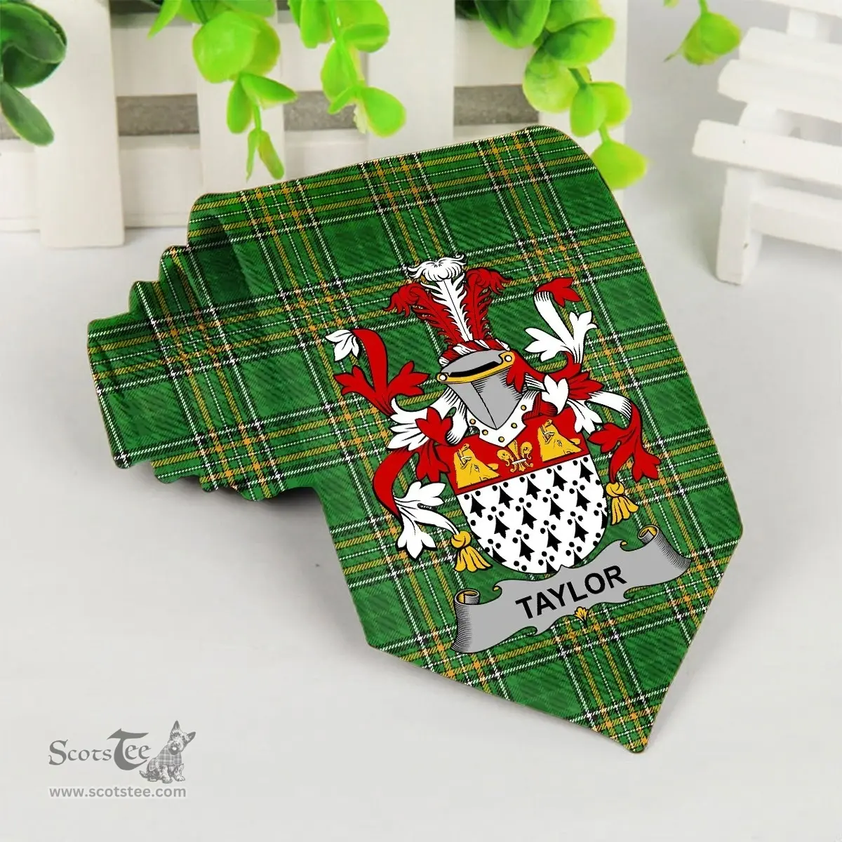 Irish Taylor Coat of Arms Family Crest Ireland Neck Tie Irish National Tartan Irish County Tie