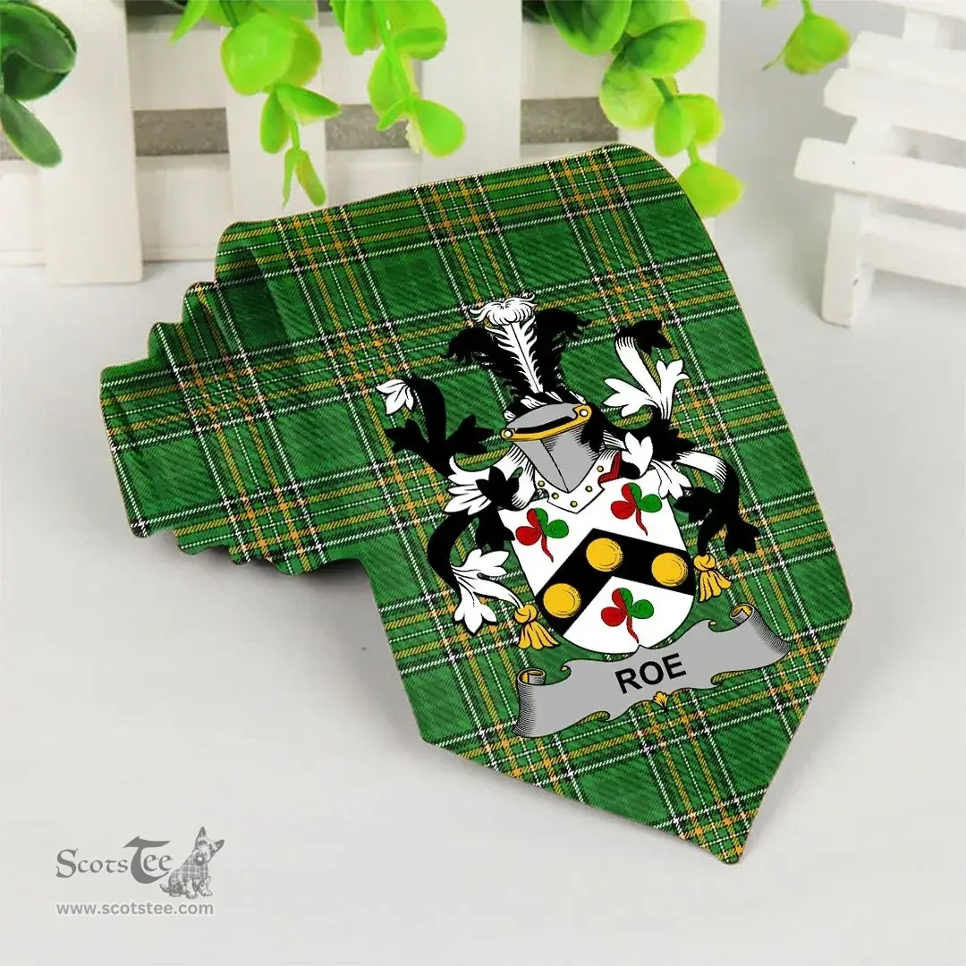 Irish Roe Coat of Arms Family Crest Ireland Neck Tie Irish National Tartan Irish County Tie