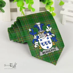 Irish McAuliffe Coat of Arms Family Crest Ireland Neck Tie Irish National Tartan Irish County Tie