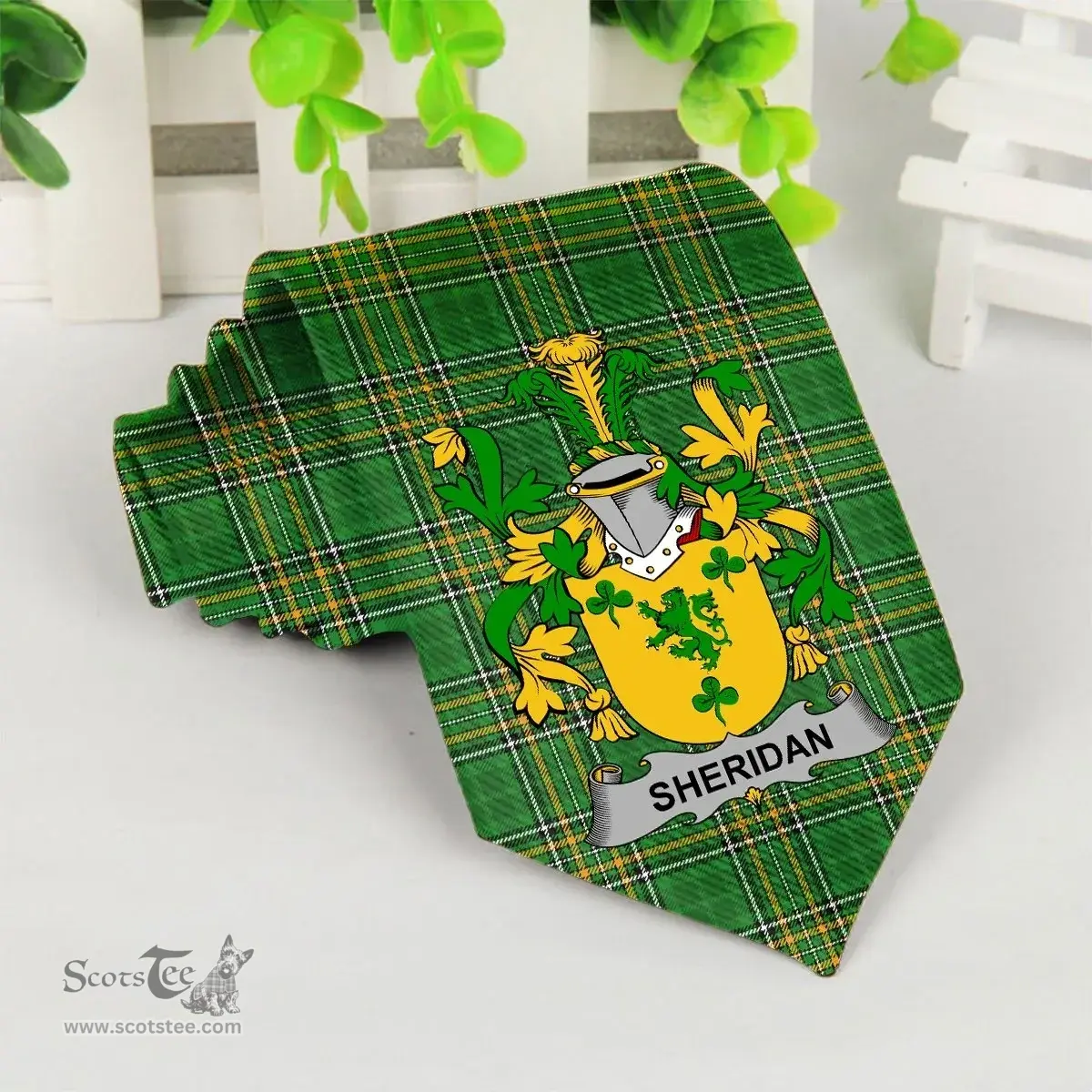 Irish Sheridan Coat of Arms Family Crest Ireland Neck Tie Irish National Tartan Irish County Tie