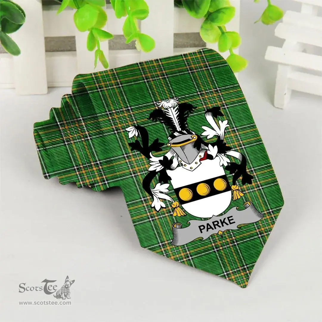 Irish Parke Coat of Arms Family Crest Ireland Neck Tie Irish National Tartan Irish County Tie