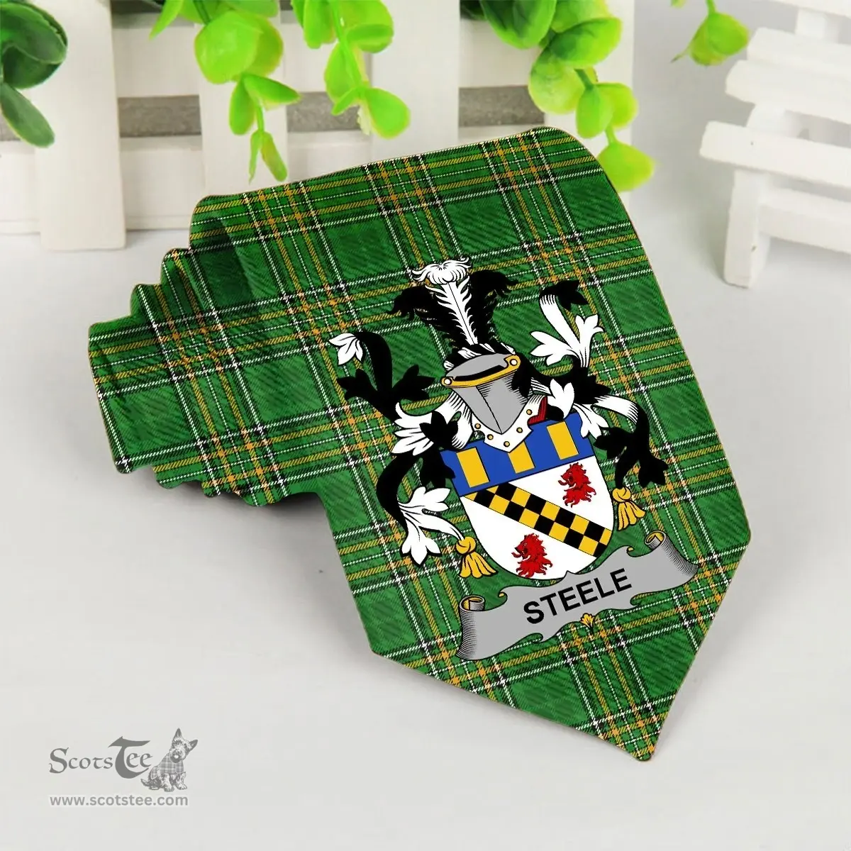 Irish Steele Coat of Arms Family Crest Ireland Neck Tie Irish National Tartan Irish County Tie