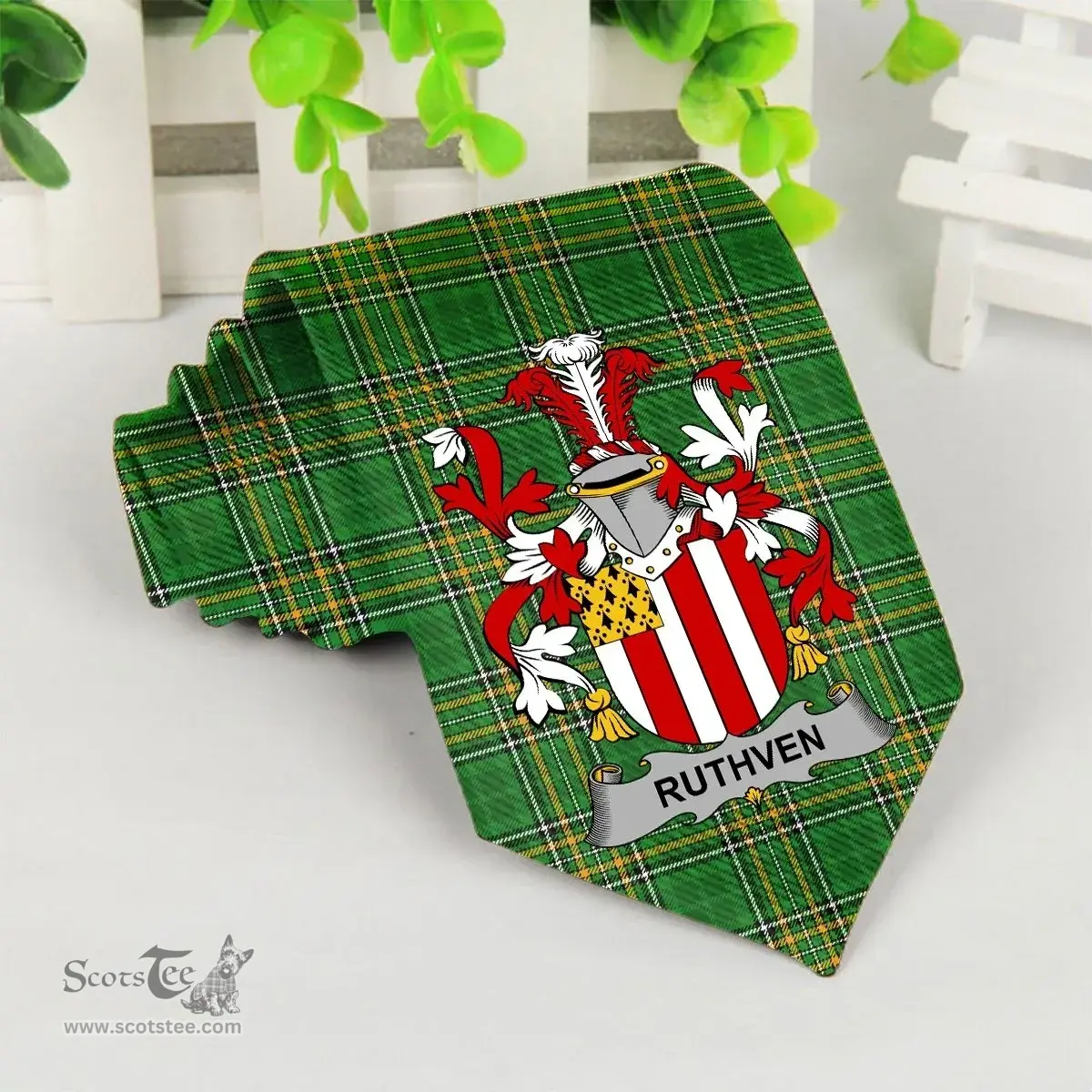 Irish Ruthven Coat of Arms Family Crest Ireland Neck Tie Irish National Tartan Irish County Tie