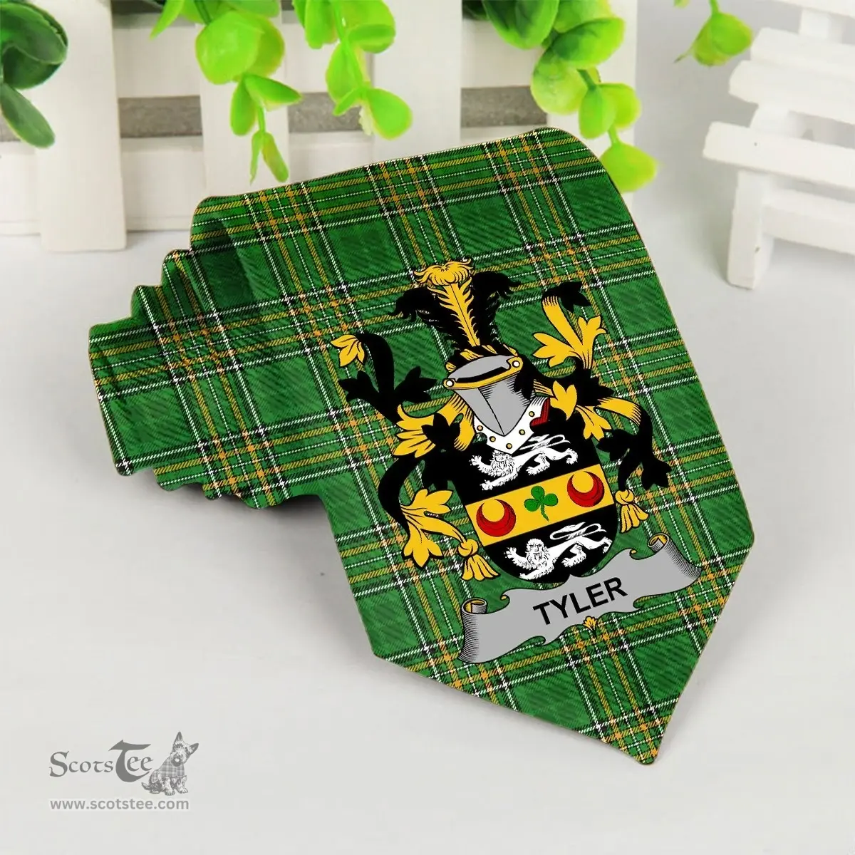 Irish Tyler Coat of Arms Family Crest Ireland Neck Tie Irish National Tartan Irish County Tie