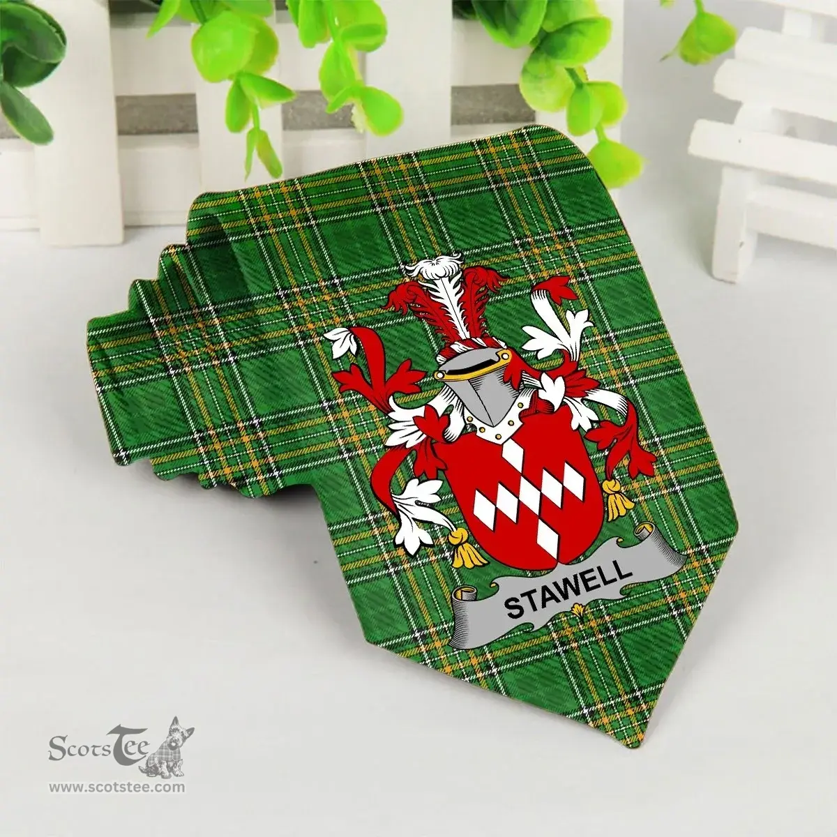 Irish Stawell Coat of Arms Family Crest Ireland Neck Tie Irish National Tartan Irish County Tie