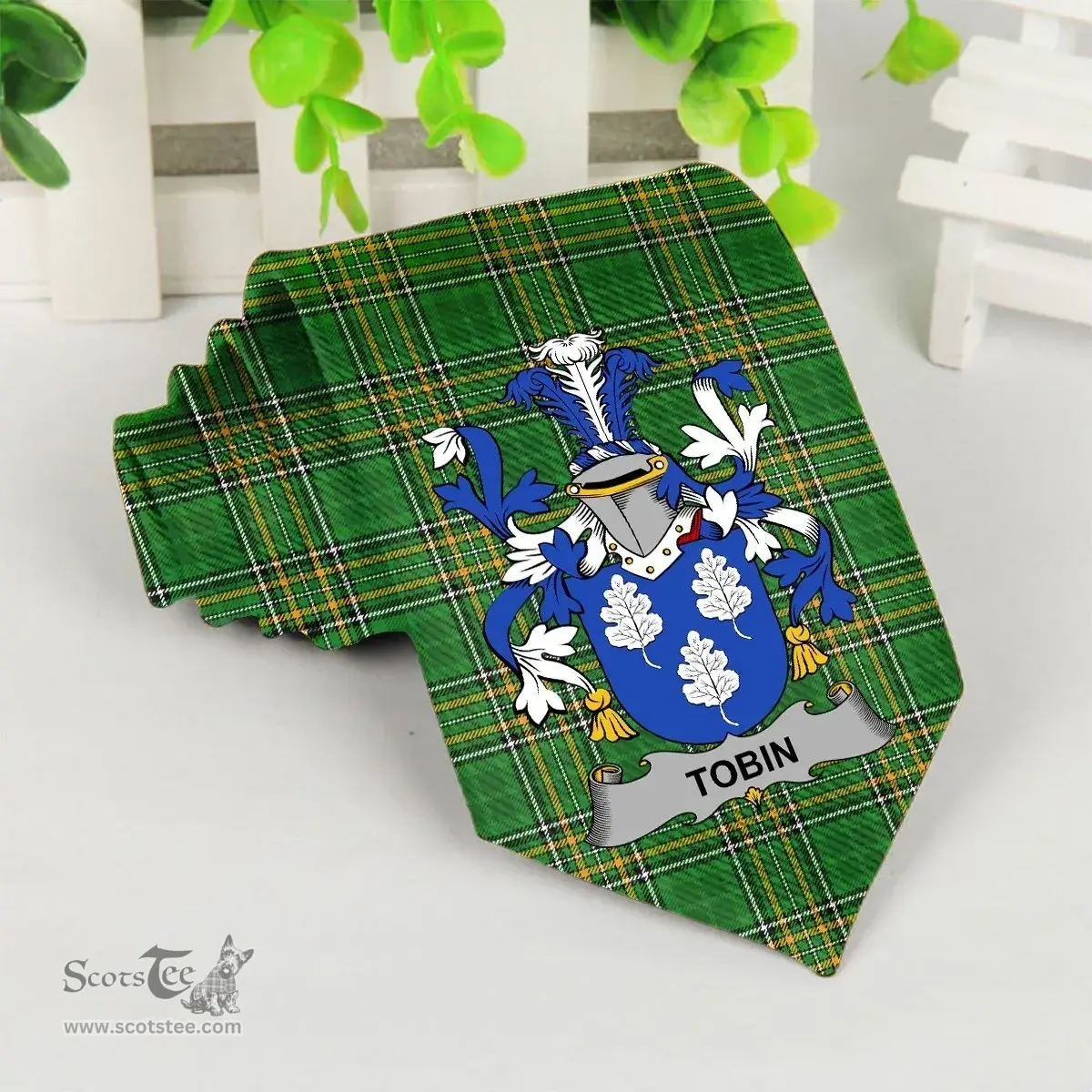 Irish Tobin Coat of Arms Family Crest Ireland Neck Tie Irish National Tartan Irish County Tie