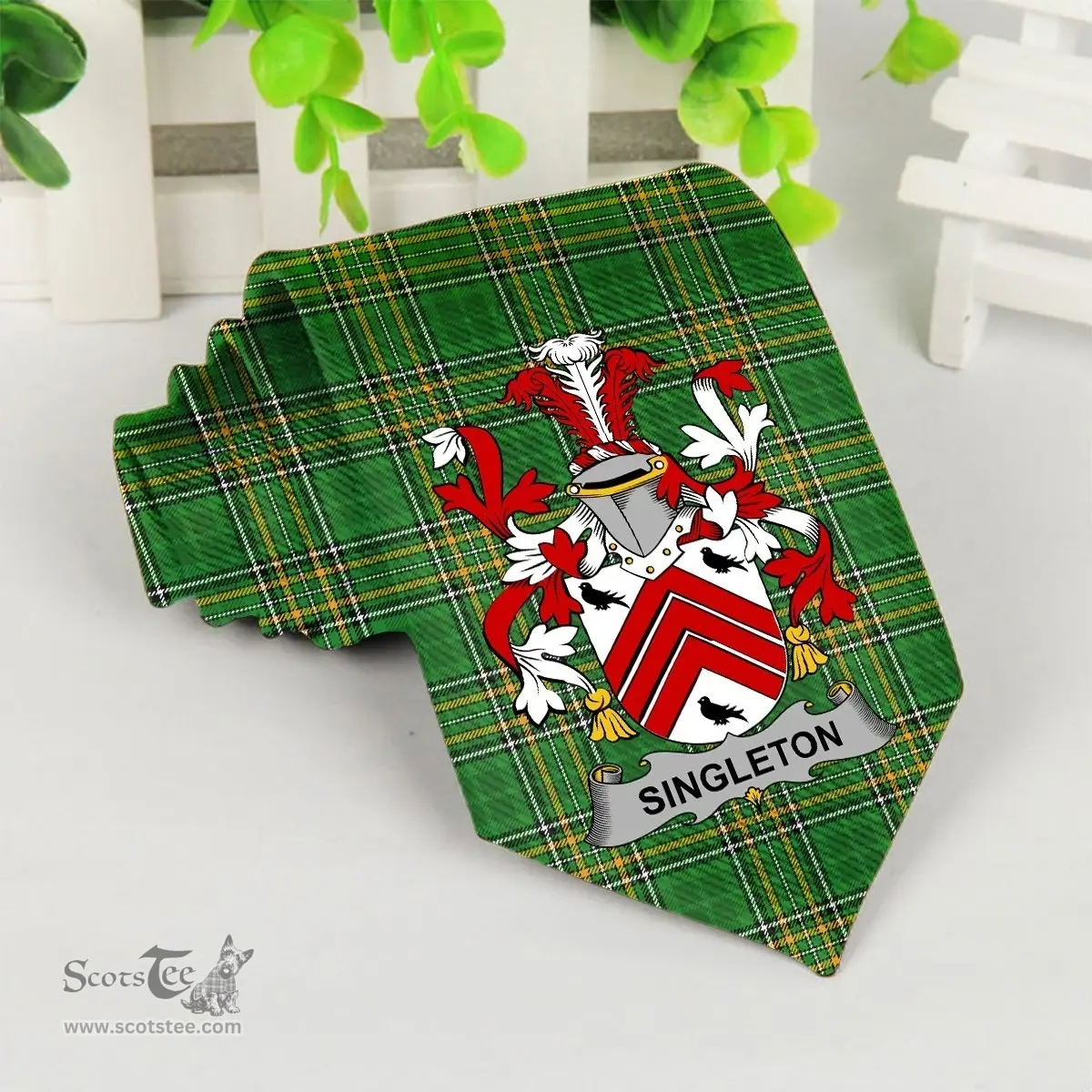 Irish Singleton Coat of Arms Family Crest Ireland Neck Tie Irish National Tartan Irish County Tie