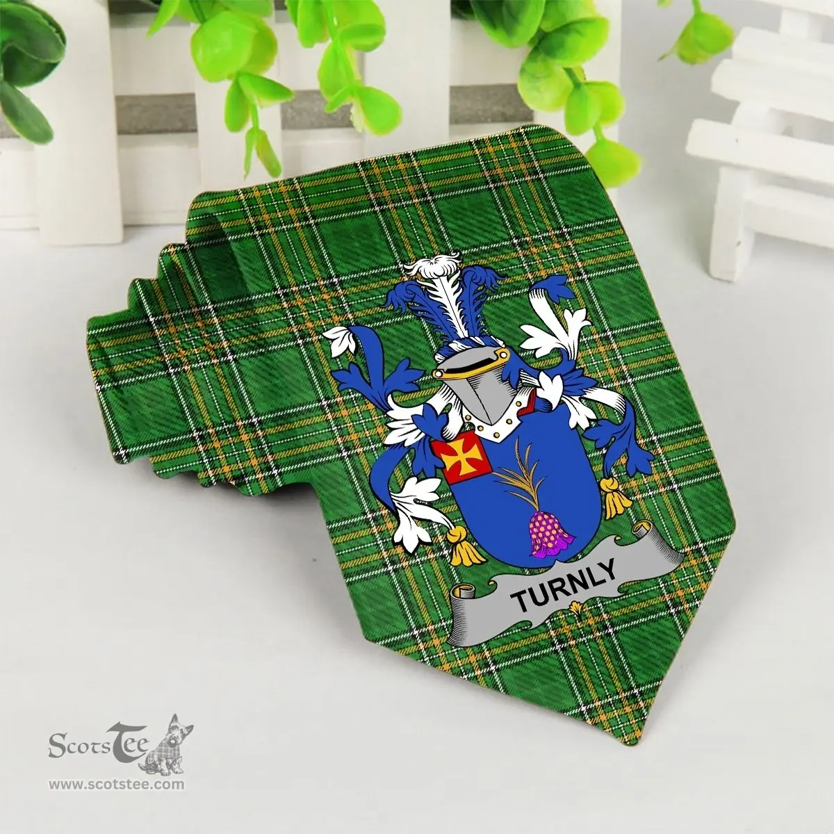 Irish Turnly or Turnley Coat of Arms Family Crest Ireland Neck Tie Irish National Tartan Irish County Tie