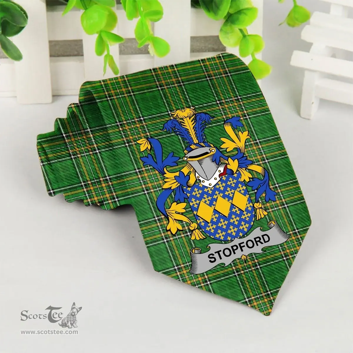 Irish Stopford Coat of Arms Family Crest Ireland Neck Tie Irish National Tartan Irish County Tie