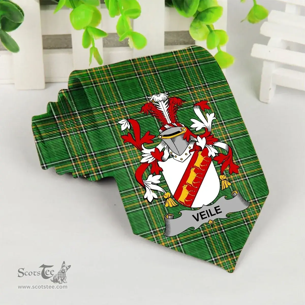 Irish Veile or Veale Coat of Arms Family Crest Ireland Neck Tie Irish National Tartan Irish County Tie