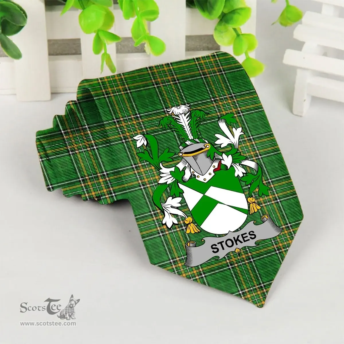 Irish Stokes Coat of Arms Family Crest Ireland Neck Tie Irish National Tartan Irish County Tie