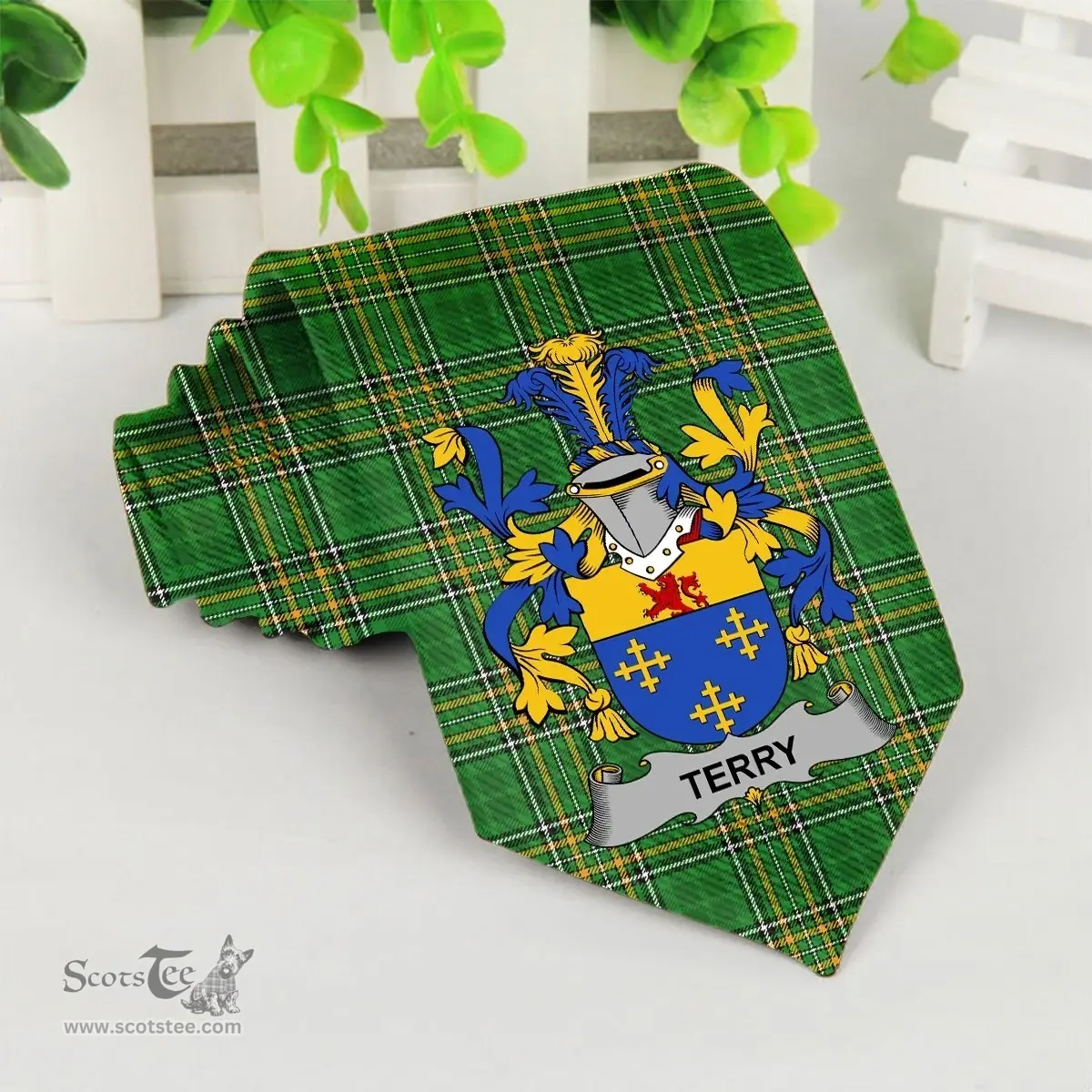 Irish Terry Coat of Arms Family Crest Ireland Neck Tie Irish National Tartan Irish County Tie