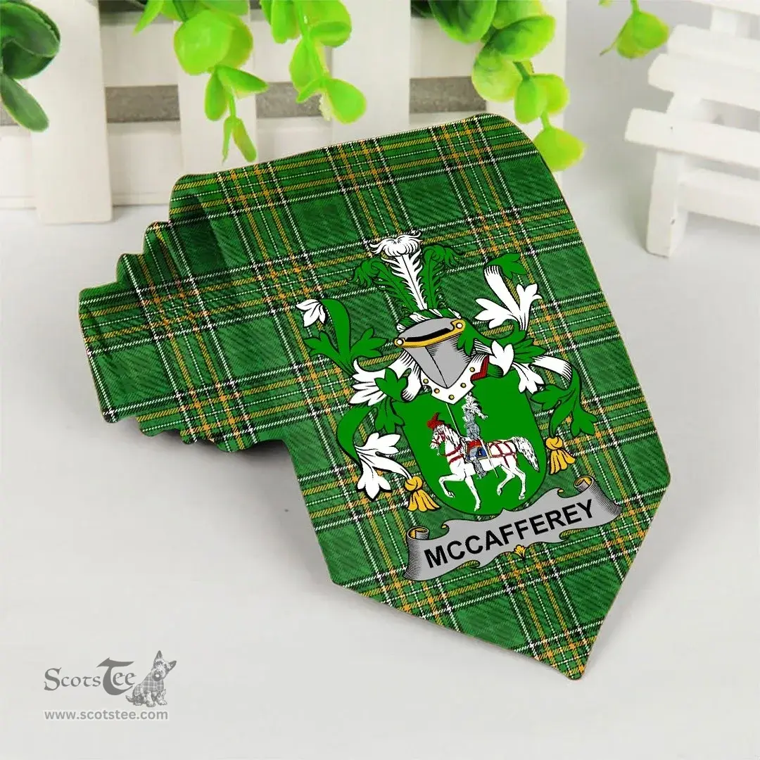Irish McCafferey or McCaffrey Coat of Arms Family Crest Ireland Neck Tie Irish National Tartan Irish County Tie