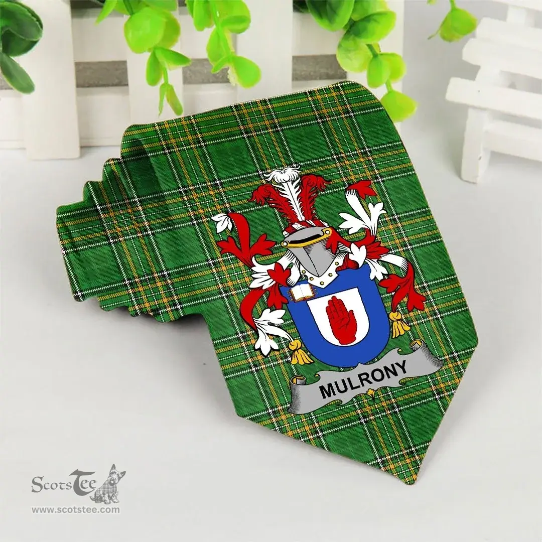 Irish Mulrony or O'Mulroney Coat of Arms Family Crest Ireland Neck Tie Irish National Tartan Irish County Tie